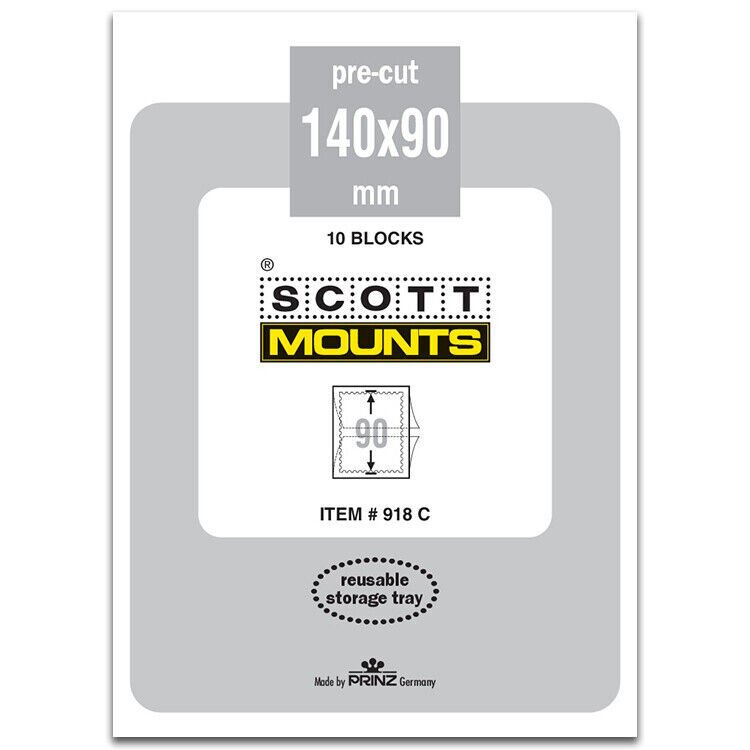 Scott/Prinz Pre-Cut Plate Block, FDC, Postal Card Stamp Mounts 140x90 #918 Clear