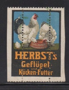 German Advertising Stamp - Herbst's Brand Poultry Feed - Mis-perforated