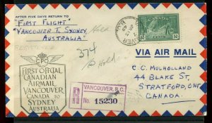 50c PEACE issue single Registered to Sydney Australia airmail cover Canada