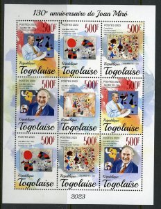 TOGO 2023 130th ANNIVERSARY OF JOAN MIRO PAINTINGS SHEET MINT NEVER HINGED