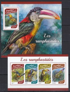 Dz1792 ! Imperf 2017 Central Africa Hornbills Toucans Birds #7485-88+Bl1698 Mnh