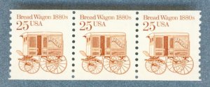 US Sc 2136 VF MNH STRIP of 3 - 1986 25¢ org brn - Bread Wagon