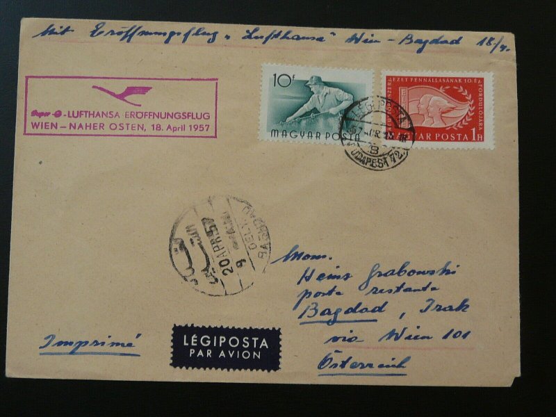 first flight cover Hungary to Baghdad Iraq via Wien 1957 Lufthansa 95088