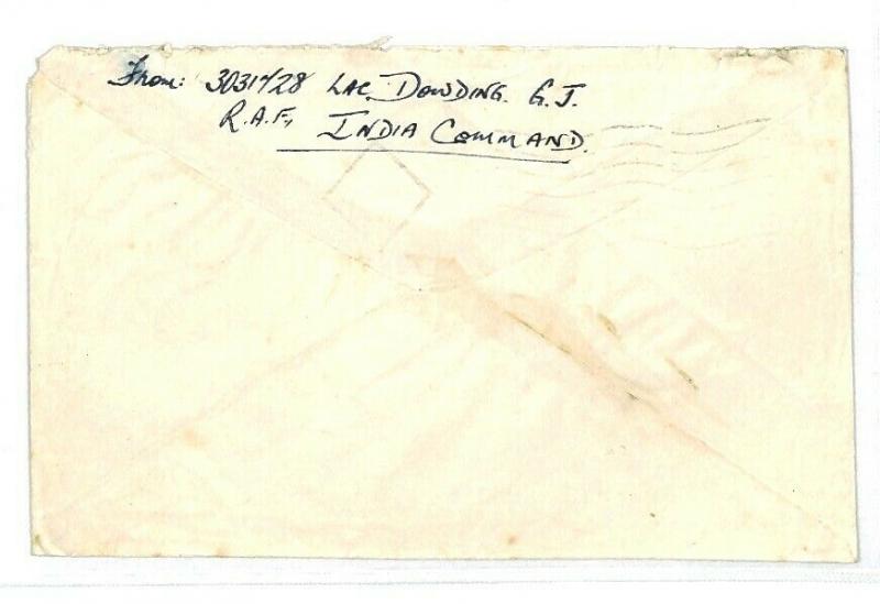 INDIA Cover *RAF POST 4* CDS Forces Air Mail 1946 Upminster Essex{samwells}CW109