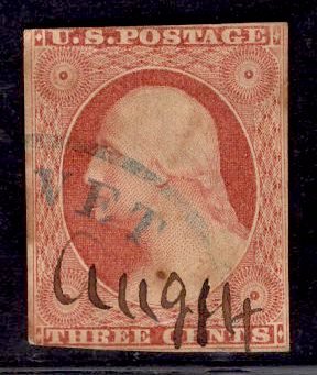 US Stamp #10 3c Washginton Orange Brown USED SCV $185