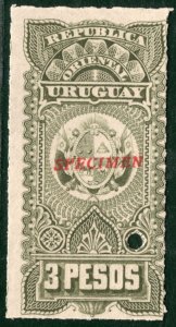 URUGUAY Revenue Stamp *3 PESOS* High Value *SPECIMEN* Mint UMM MNH GR2WHITE29