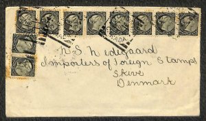 TORONTO CANADA SCOTT #34 (x10) STAMPS TO SKIVE DENMARK COVER 1896