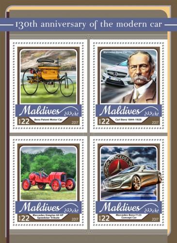 MALDIVES - 2017 - 130th Anniv of Motor Car - Perf 4v Sheet - MNH