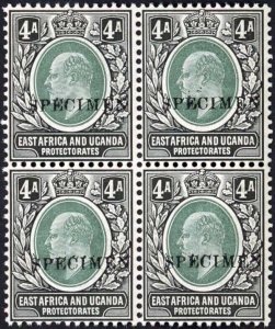 KUT SG23s KEVII 4a Wmk Mult Crown opt Specimen (locally) U/M BLOCK of FOUR