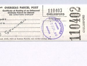 GB Essex OVERSEAS PARCEL POST LABEL 1980 *Chelmsford* SPECIMEN {samwells}XG215