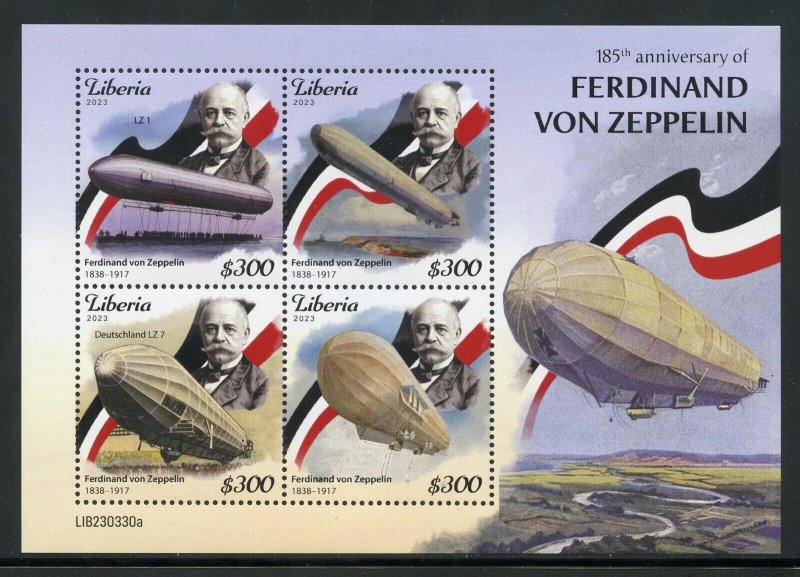 LIBERIA 2023 185th ANNIVERSARY OF FERDINAND VON ZEPPELIN SHEET MINT NEVER HINGED