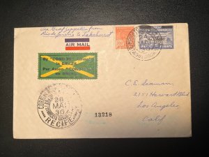 1930 Brazil LZ 127 Graf Zeppelin Airmail Postcard Cover to Los Angeles CA USA