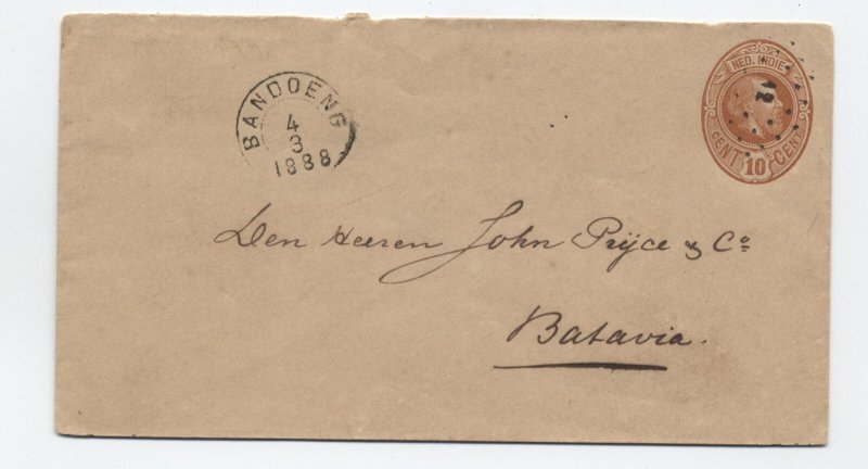 1888 Netherlands Indies 10c stampled envelope domestic use [y10433]