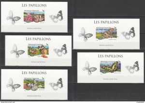 Lx513 Imperf 2014 Togo Fauna Insects Butterflies Uv Cardboard 5Bl Mnh