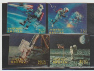 4 Bhutan Space Apollo 11 3D First Man on Moon 1969 MNH 3,7,20 &45ch