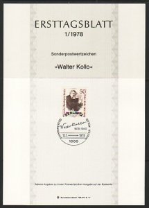 Germany, Scott cat. 9n415. Composer W. Kollo issue. Postal Bulletin. F.D.C. ^