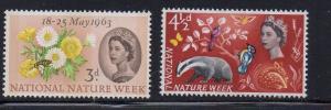 Great Britain Sc 393p-94p 1963 Nature Week Phosphor stamp set mint NH