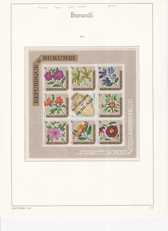 Burundi # 141/ 156, Flowers in Unlisted Sheets, Mint NH,