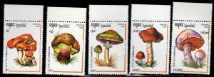 Cambodia Scott 1242-1246 MNH** 1992 Mushroom set