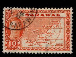 SARAWAK Scott 195 Used  Map stamp 1952 nice corner cancel