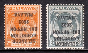 STRAITS SETTLEMENTS — SCOTT N24a-N25a — 1942 INVERTED OVERPRINTS — MH — SCV $750