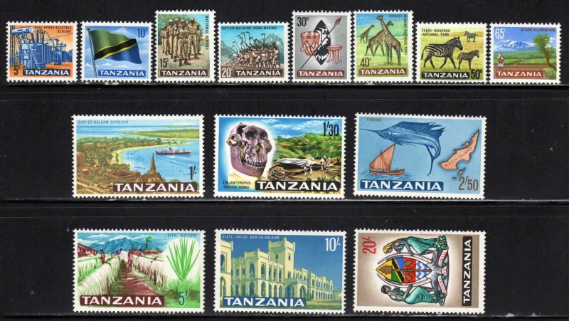 Tanzania #5-18 ~ Cplt Set of 14 ~ Mint, NH (65c Diag. Crease) ~ (1965)