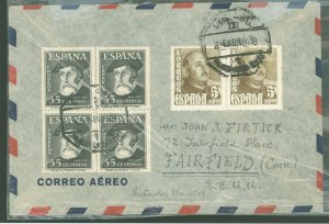 Spain  1949 cover to US, 35c Cortes, block of 4