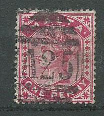 Malta SG 21 VFU  A25 Cancel perf 14 - Rose