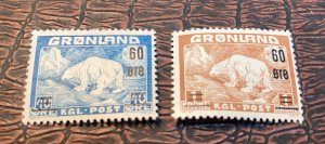 KAPPYSTAMPS  GREENLAND #39-40 POLAR BEAR OVERPRINTS MINT HINGED NO THINS  H257