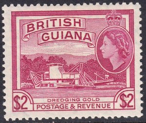 1954-63 BRITISH GUIANA QEII $2 MAUVE DREDGING GOLD (SG#344) MH VF