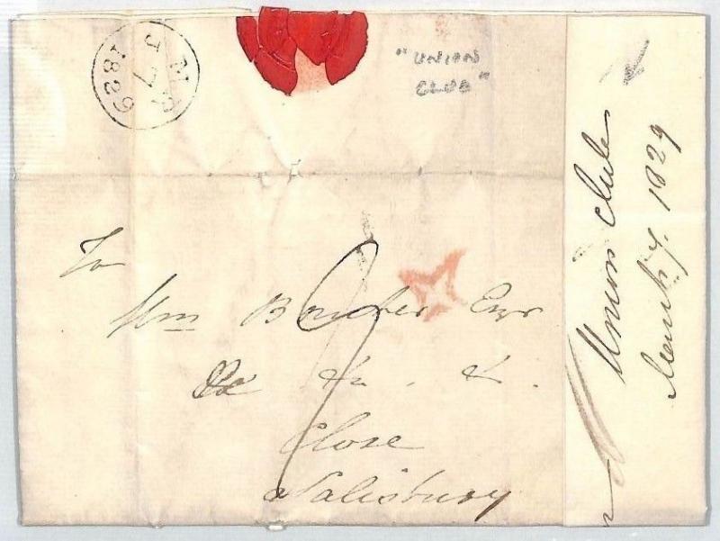 GB Cover INSPECTORS STAR 1829 *Union Club* London Letter {samwells-covers} BM243