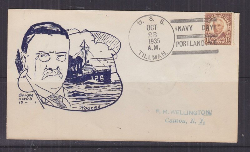 UNITED STATES, NAVY, USS TILLMAN, 1935 Navy Day, Portland, ME. Illustrated cover