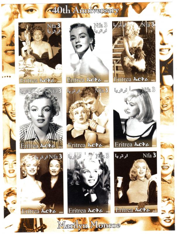 Eritrea 2002 MARILYN MONROE 40th.Anniversary Sheetlet Imperforated (9) MNH