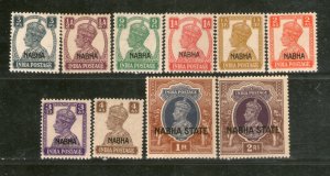 India Nabha State 10 Diff. KG VI Postage and Service Stamps Cat. £70+ MNH 5852a