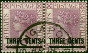 Straits Settlements 1885 3c on 32c Pale Magenta SG83 V.F.U Pair