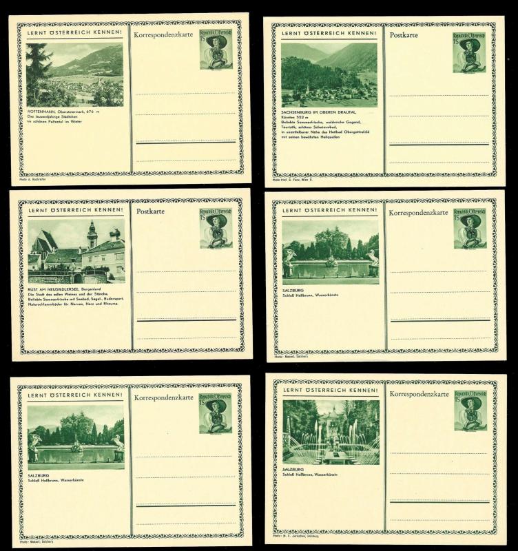 AUSTRIA (62) Scenery View Green 1 Shilling Postal Cards c1950s ALL MINT UNUSED