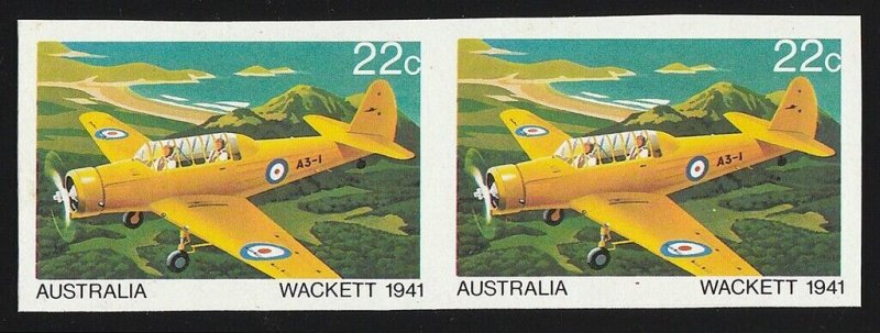 AUSTRALIA 1980 Aircraft 22c IMPERF pair. MNH **. 2 imperf sheets recorded.