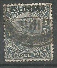 BURMA, 1937, used 3p, Overprinted, Scott 1