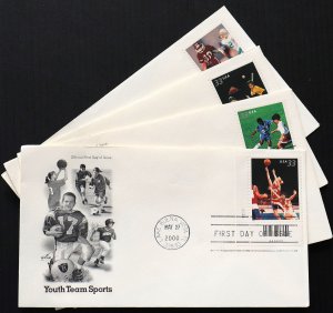 U.S. Used #3399-3402 33c Youth Sports Set of 4 ArtCraft First Day Covers