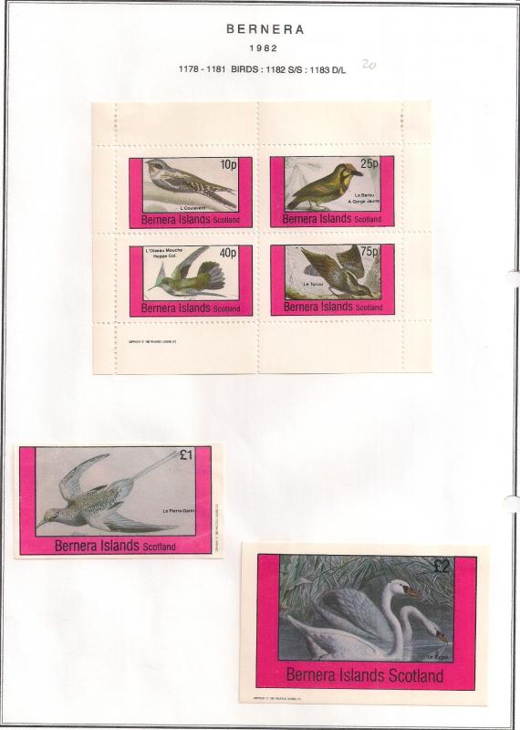 SCOTLAND - BERNERA - 1982 - Birds (20) - 4v Perf, Min, D/L Sheets - MLH