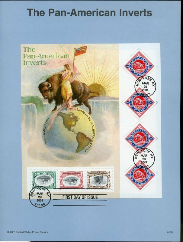 UNITED STATES 2001 PAN -AMERICAN INVERTS  SHEET  SOUVENIR PAGE FD CANCELED
