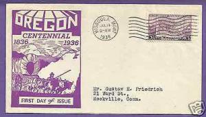 783  OREGON TERRITORY 3c 1936, MISSOULA,  R. DYER FIRST DAY COVER,...