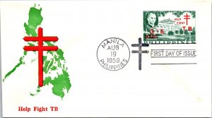 Philippines FDC 1959 - Fight TB - 3c+5c Stamp - Single - F43216