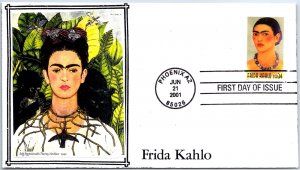 U.S. FIRST DAY COVER FRIDA KAHLO SELF-PORTRAIT ON HAND-MADE DETAILED CACHET 2001
