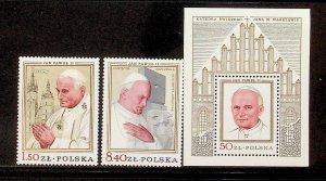 POLAND Sc 2338-40 NH SET+S/S OF 1979 - POPE JOHN PAUL II - (CS25)