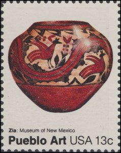 US 1706 Pueblo Pottery Art Zia Pot 13c single (1 stamp) MNH 1977