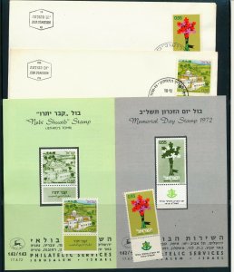 ISRAEL 1972 JETHRO's TOMB MEMORIAL DAY STAMP MNH + FDC + POSTAL SERVICE BULLETIN 