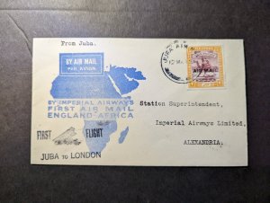 1931 Sudan Airmail First Flight Cover FFC Juba to Alexandria Egypt