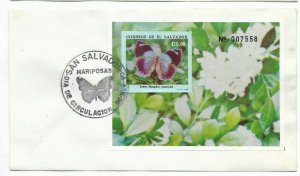 EL SALVADOR 1990 FDC BUTTERFLIES SET + SOUVENIR SHEET ON 2 FDC COVERS 