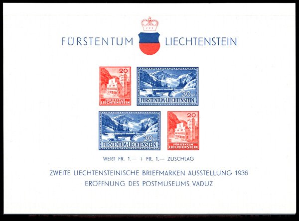 Liechtenstein #B14 Mint nh very fine   Cat$60 1936, Postal Museum souvenir sheet